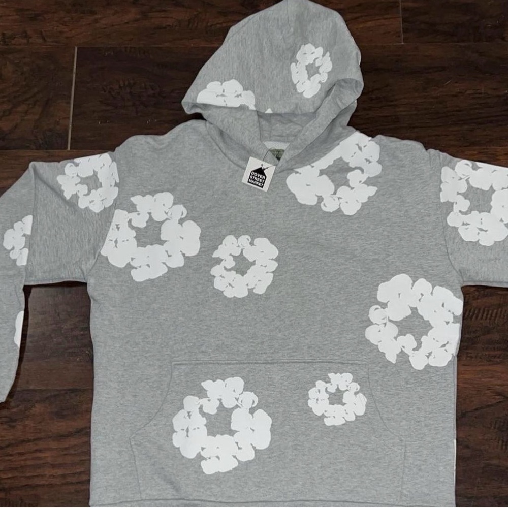 Gray Hoodie with White Floral Design